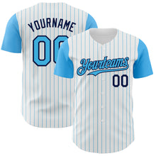 Charger l&#39;image dans la galerie, Custom White Sky Blue Pinstripe Navy Authentic Two Tone Baseball Jersey
