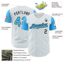 Laden Sie das Bild in den Galerie-Viewer, Custom White Sky Blue Pinstripe Black Authentic Two Tone Baseball Jersey
