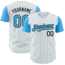 Laden Sie das Bild in den Galerie-Viewer, Custom White Sky Blue Pinstripe Black Authentic Two Tone Baseball Jersey
