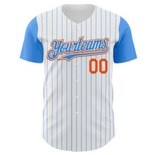 Laden Sie das Bild in den Galerie-Viewer, Custom White Electric Blue Pinstripe Orange Authentic Two Tone Baseball Jersey
