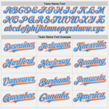 Laden Sie das Bild in den Galerie-Viewer, Custom White Electric Blue Pinstripe Orange Authentic Two Tone Baseball Jersey
