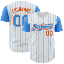 Laden Sie das Bild in den Galerie-Viewer, Custom White Electric Blue Pinstripe Orange Authentic Two Tone Baseball Jersey
