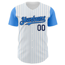 Load image into Gallery viewer, Custom White Electric Blue Pinstripe Navy Authentic Two Tone Baseball Jersey
