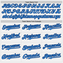Load image into Gallery viewer, Custom White Electric Blue Pinstripe Navy Authentic Two Tone Baseball Jersey
