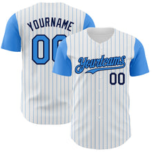 Load image into Gallery viewer, Custom White Electric Blue Pinstripe Navy Authentic Two Tone Baseball Jersey
