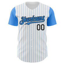Laden Sie das Bild in den Galerie-Viewer, Custom White Electric Blue Pinstripe Black Authentic Two Tone Baseball Jersey
