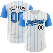 Laden Sie das Bild in den Galerie-Viewer, Custom White Electric Blue Pinstripe Black Authentic Two Tone Baseball Jersey
