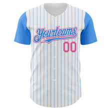 Charger l&#39;image dans la galerie, Custom White Electric Blue Pinstripe Pink Authentic Two Tone Baseball Jersey
