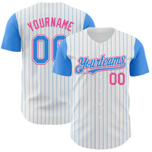 Charger l&#39;image dans la galerie, Custom White Electric Blue Pinstripe Pink Authentic Two Tone Baseball Jersey
