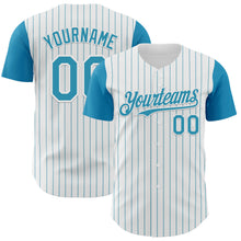 Laden Sie das Bild in den Galerie-Viewer, Custom White Panther Blue Pinstripe Panther Blue Authentic Two Tone Baseball Jersey
