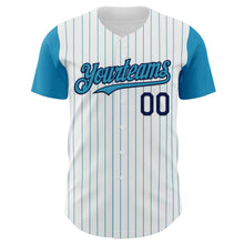 Laden Sie das Bild in den Galerie-Viewer, Custom White Panther Blue Pinstripe Navy Authentic Two Tone Baseball Jersey
