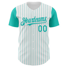 Laden Sie das Bild in den Galerie-Viewer, Custom White Aqua Pinstripe Aqua Authentic Two Tone Baseball Jersey
