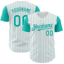 Laden Sie das Bild in den Galerie-Viewer, Custom White Aqua Pinstripe Aqua Authentic Two Tone Baseball Jersey
