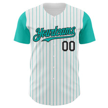 Laden Sie das Bild in den Galerie-Viewer, Custom White Aqua Pinstripe Black Authentic Two Tone Baseball Jersey
