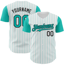 Laden Sie das Bild in den Galerie-Viewer, Custom White Aqua Pinstripe Black Authentic Two Tone Baseball Jersey
