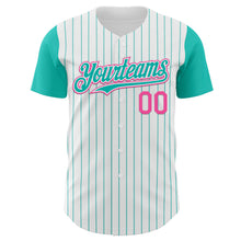 Load image into Gallery viewer, Custom White Aqua Pinstripe Pink Authentic Two Tone Baseball Jersey
