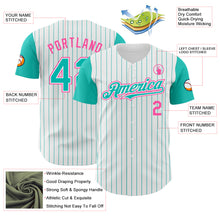 Load image into Gallery viewer, Custom White Aqua Pinstripe Pink Authentic Two Tone Baseball Jersey
