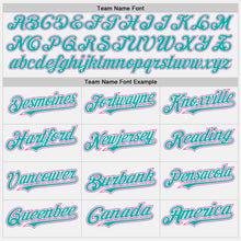 Load image into Gallery viewer, Custom White Aqua Pinstripe Pink Authentic Two Tone Baseball Jersey
