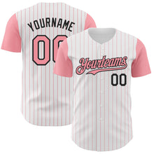 Charger l&#39;image dans la galerie, Custom White Medium Pink Pinstripe Black Authentic Two Tone Baseball Jersey
