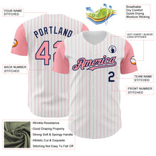 Laden Sie das Bild in den Galerie-Viewer, Custom White Medium Pink Pinstripe Navy Authentic Two Tone Baseball Jersey
