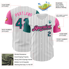 Load image into Gallery viewer, Custom White Black Pinstripe Teal-Pink Authentic Two Tone Baseball Jersey

