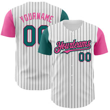 Load image into Gallery viewer, Custom White Black Pinstripe Teal-Pink Authentic Two Tone Baseball Jersey
