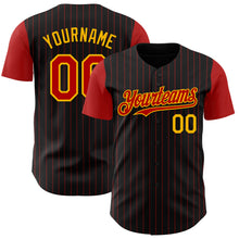 Charger l&#39;image dans la galerie, Custom Black Red Pinstripe Gold Authentic Two Tone Baseball Jersey
