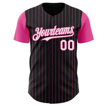 Load image into Gallery viewer, Custom Black Pink Pinstripe White Authentic Two Tone Baseball Jersey
