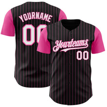 Load image into Gallery viewer, Custom Black Pink Pinstripe White Authentic Two Tone Baseball Jersey
