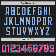 Load image into Gallery viewer, Custom Black Pink Pinstripe Light Blue Authentic Two Tone Baseball Jersey
