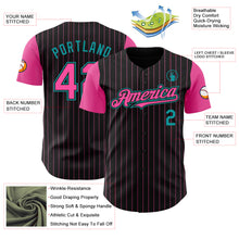 Load image into Gallery viewer, Custom Black Pink Pinstripe Teal Authentic Two Tone Baseball Jersey
