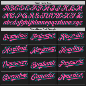 Custom Black Pink Pinstripe Teal Authentic Two Tone Baseball Jersey