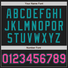 Load image into Gallery viewer, Custom Black Pink Pinstripe Teal Authentic Two Tone Baseball Jersey
