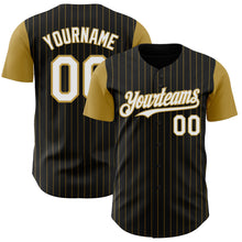 Load image into Gallery viewer, Custom Black Old Gold Pinstripe White Authentic Two Tone Baseball Jersey
