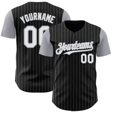 Load image into Gallery viewer, Custom Black Gray Pinstripe White Authentic Two Tone Baseball Jersey
