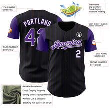 Load image into Gallery viewer, Custom Black Purple Pinstripe White Authentic Two Tone Baseball Jersey
