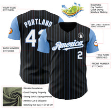 Load image into Gallery viewer, Custom Black Light Blue Pinstripe White Authentic Two Tone Baseball Jersey

