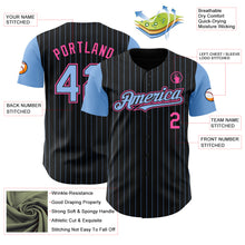 Load image into Gallery viewer, Custom Black Light Blue Pinstripe Pink Authentic Two Tone Baseball Jersey

