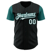 Load image into Gallery viewer, Custom Black Teal Pinstripe White Authentic Two Tone Baseball Jersey
