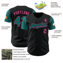 Load image into Gallery viewer, Custom Black Teal Pinstripe Pink Authentic Two Tone Baseball Jersey
