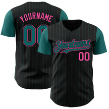 Load image into Gallery viewer, Custom Black Teal Pinstripe Pink Authentic Two Tone Baseball Jersey
