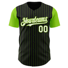 Load image into Gallery viewer, Custom Black Neon Green Pinstripe White Authentic Two Tone Baseball Jersey
