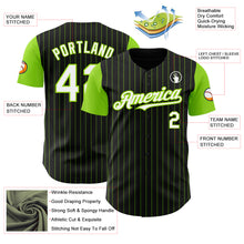 Load image into Gallery viewer, Custom Black Neon Green Pinstripe White Authentic Two Tone Baseball Jersey
