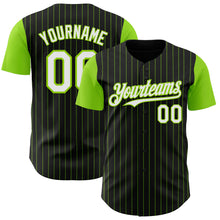 Load image into Gallery viewer, Custom Black Neon Green Pinstripe White Authentic Two Tone Baseball Jersey
