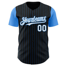 Load image into Gallery viewer, Custom Black Electric Blue Pinstripe White Authentic Two Tone Baseball Jersey
