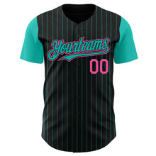 Charger l&#39;image dans la galerie, Custom Black Aqua Pinstripe Pink Authentic Two Tone Baseball Jersey
