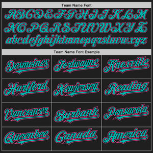 Custom Black Aqua Pinstripe Pink Authentic Two Tone Baseball Jersey