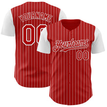 Load image into Gallery viewer, Custom Red White Pinstripe White Authentic Two Tone Baseball Jersey
