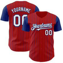 Load image into Gallery viewer, Custom Red Royal Pinstripe White Authentic Two Tone Baseball Jersey
