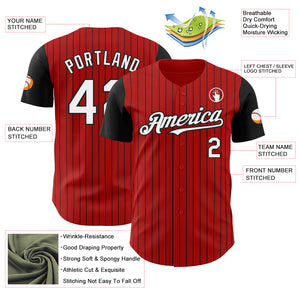 Custom Red Black Pinstripe White Authentic Two Tone Baseball Jersey